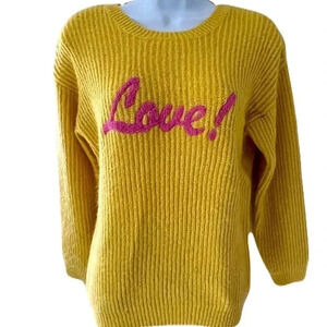 George/💰2 FOR $10💰  "Love" yellow knit crew neck sweater/ Size US XL (14-16)
